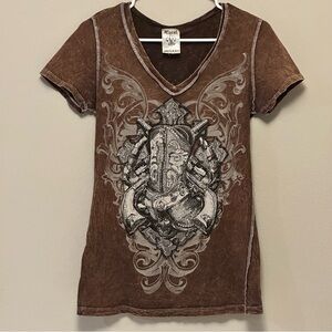 Vintage Vocal Brown Fitted Western‎ Rhinestones Cowgirl Y2K Shirt Made USA Large